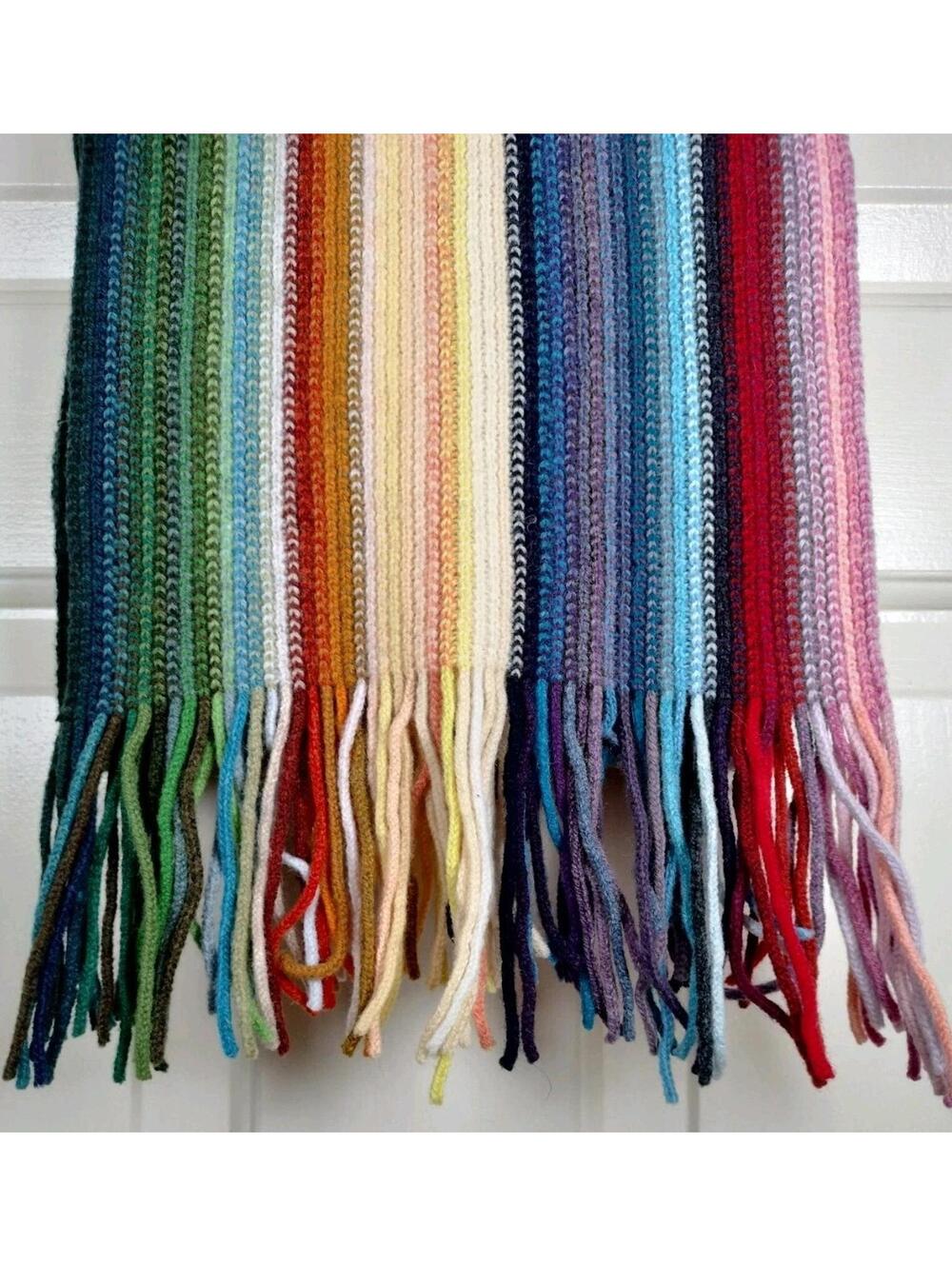William Brunton Hand Knits Scarf‎ 100% Lambswool Made in Scotland Multi-Stripe